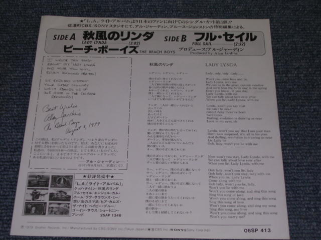 Photo: THE BEACH BOYS - LADY LYNDA  / 1979 JAPAN ORIGINAL Promo  used 7"Single