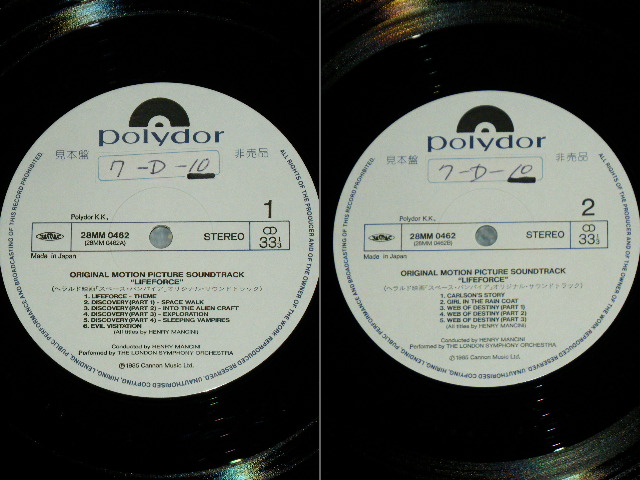 Photo: ost : HENRY MANCINI THE LONDON SYMPHONY ORCHESTRA - "LIFEFORCE/スペース・バンパイア" /1985 JAPAN ORIGINAL White Label PROMO Used LP 