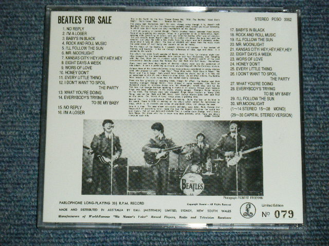 Photo: THE BEATLES -  BEATLES FOR SALE (  60'sAUSTRALIAN ALBUM VERSION MONO & STEREO + BONUS )  / Used COLLECTOR'S CD 