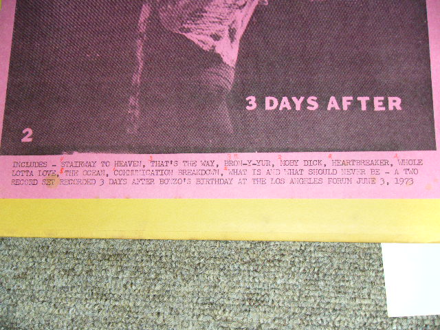 Photo: LED ZEPPELIN - 3 DAYS AFTER ( BONZO'S BIRTHDAY AT THE LOS ANGELES FORUM JUNE 3, 1973 )  / BOOT  COLLECTORS Used 2 LP  