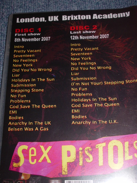 Photo: SEX PISTOLS - 2007 FIRST SHOW & LAST SHOW  LONDON, UK BRIXTON ACADEMY     / BRAND NEW COLLECTORS DVD