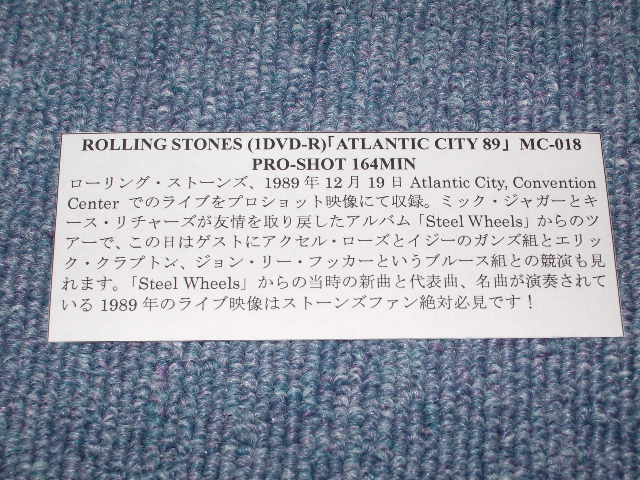 Photo: ROLLING STONES - ATLANTIC CITY '89 / BRAND NEW COLLECTORS DVD