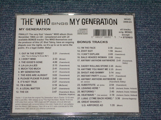 Photo: THE WHO - SINGS MY GENERATION ( With 16 BONUS TRACKS )  / COLLECTOR'S CD 