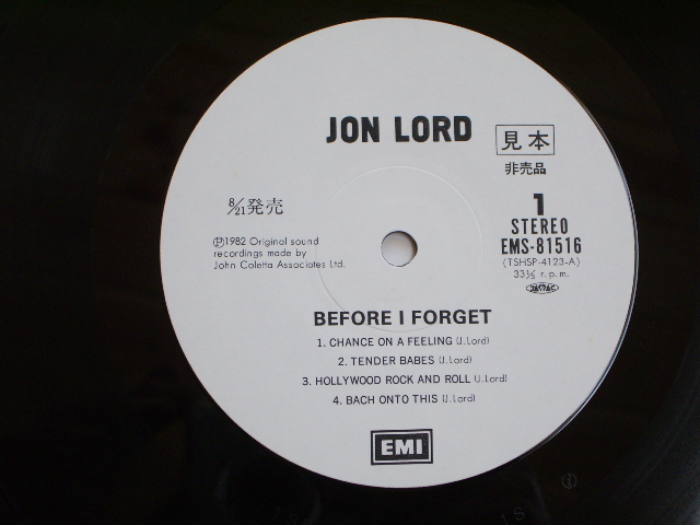 Photo: JON LORD ( DEEP PURPLE ) - BEFORE I FORGET  /  1982 JAPAN WHITE LABEL PROMO LP w/OBI 