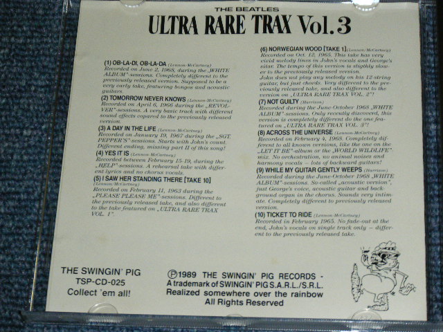 Photo: THE BEATLES -  ULTRA RARE TRAX VOL.3 / 1989 GERMAN  Used COLLECTOR'S CD 