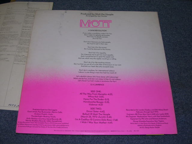 Photo: MOTT THE HOOPLE - MOTT /  1973 JAPAN LP+OBI  With CUSTOM JACKET 