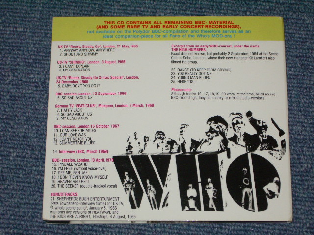 Photo: THE WHO - HIGH NUMBERED  MORE BBC AND TV -SESSIONS 1965-1970 / GERMAN COLLECTOR'S CD 